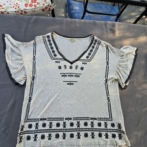 Democracy Black and Cream Embroidered Blouse M